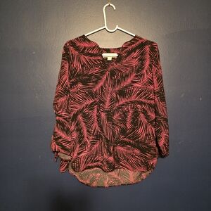 MICHAEL Michael Kors Black and Pink Leaf Print Blouse